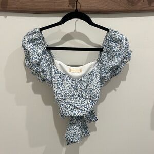 Altered State Floral Blue and White Women's Top